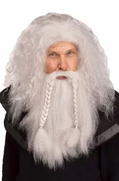 Viking Warrior Wig & Beard (Grey)