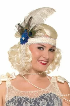 Peacock Flapper Headband (Beige)