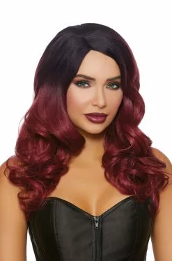 Long Wavy Ombre Wig (Black/Burgundy)